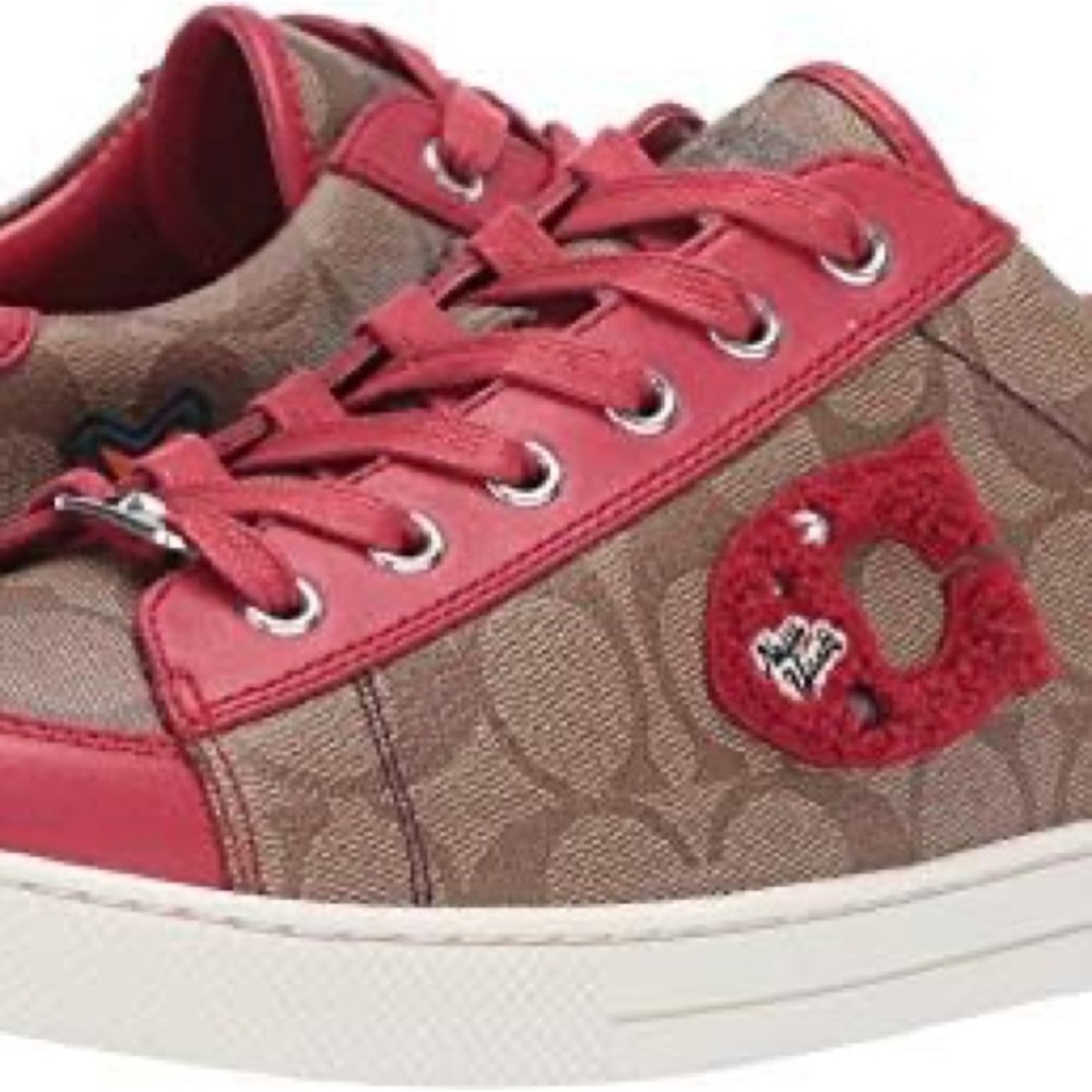 Coach Porter Varsity Patch Red Signature Logo Print Sneakers